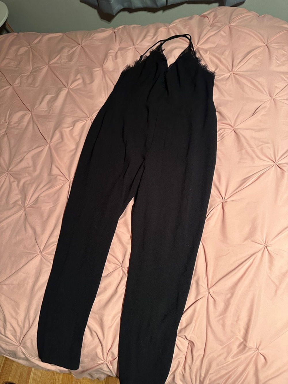 Black Lace-Trim Jumpsuit for Women